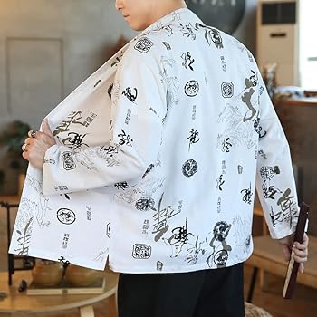 Men Kimono Shirts Japanese Streetwear Long Sleeve Linen